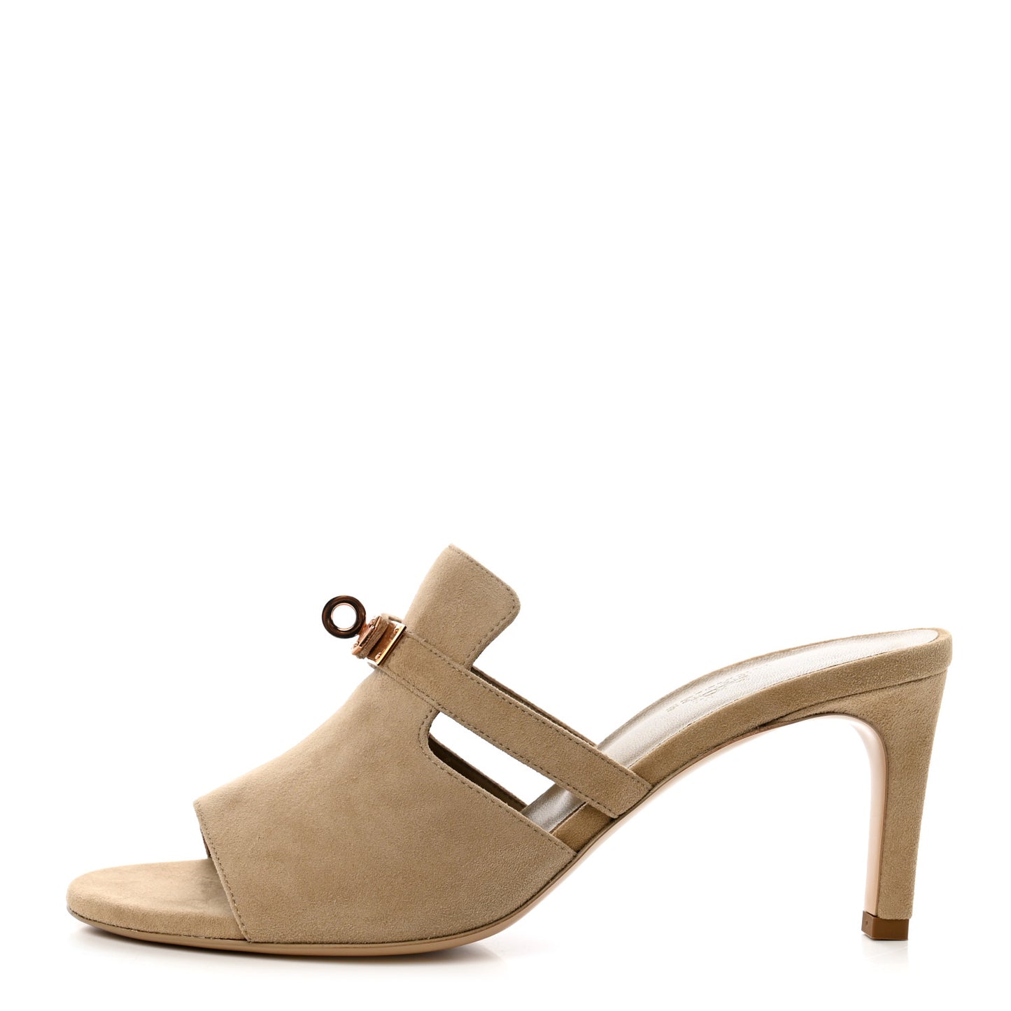 Suede Goatskin Satin Cute Sandals 38 Beige Argile