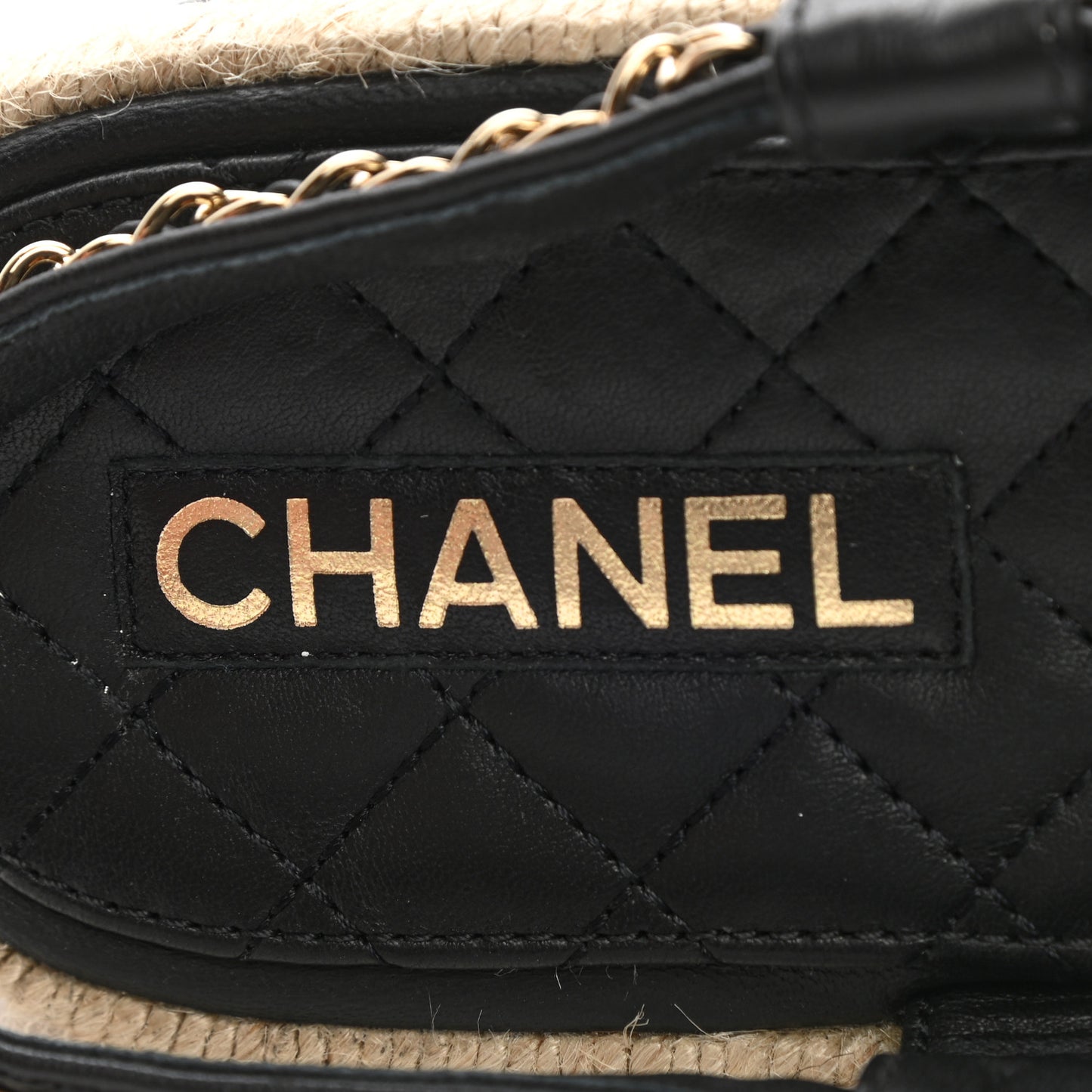 Lambskin Chain CC Thong Espadrille Sandals 39 Black