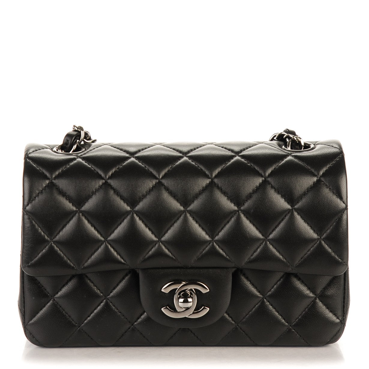 Lambskin Quilted Mini Rectangular Flap Black