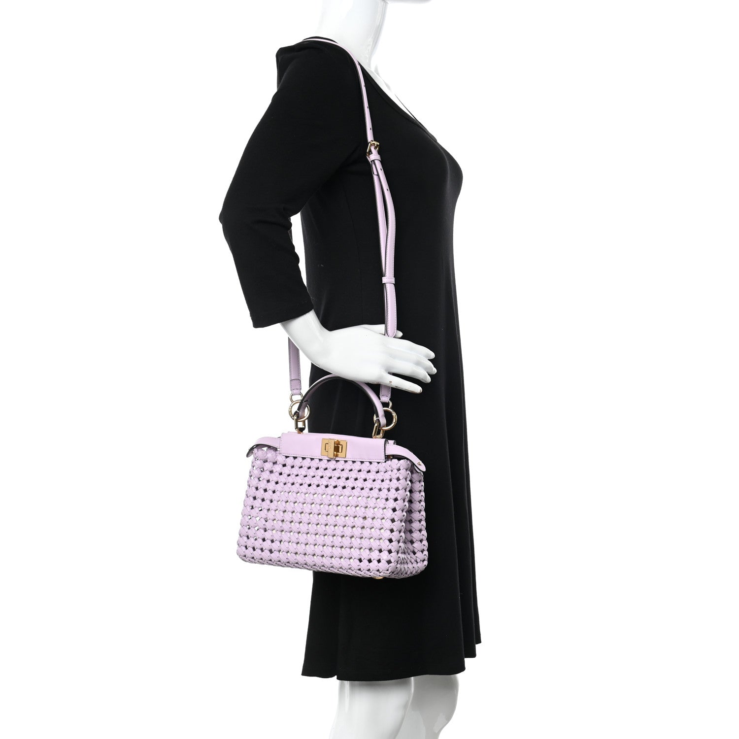 Fendi Nappa Intreccio Stacked Bar Mini Peekaboo Iconic Satchel Anemone 2 of 10