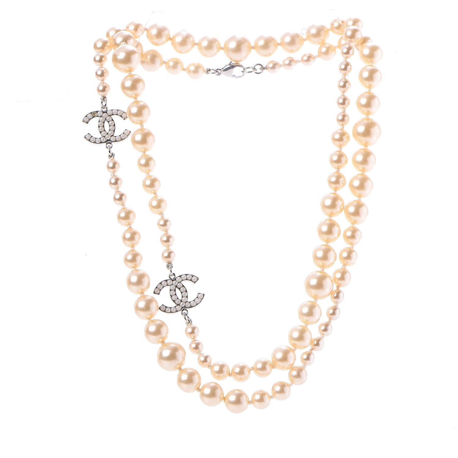 Chanel Pearl CC Long Necklace Silver 3 of 5