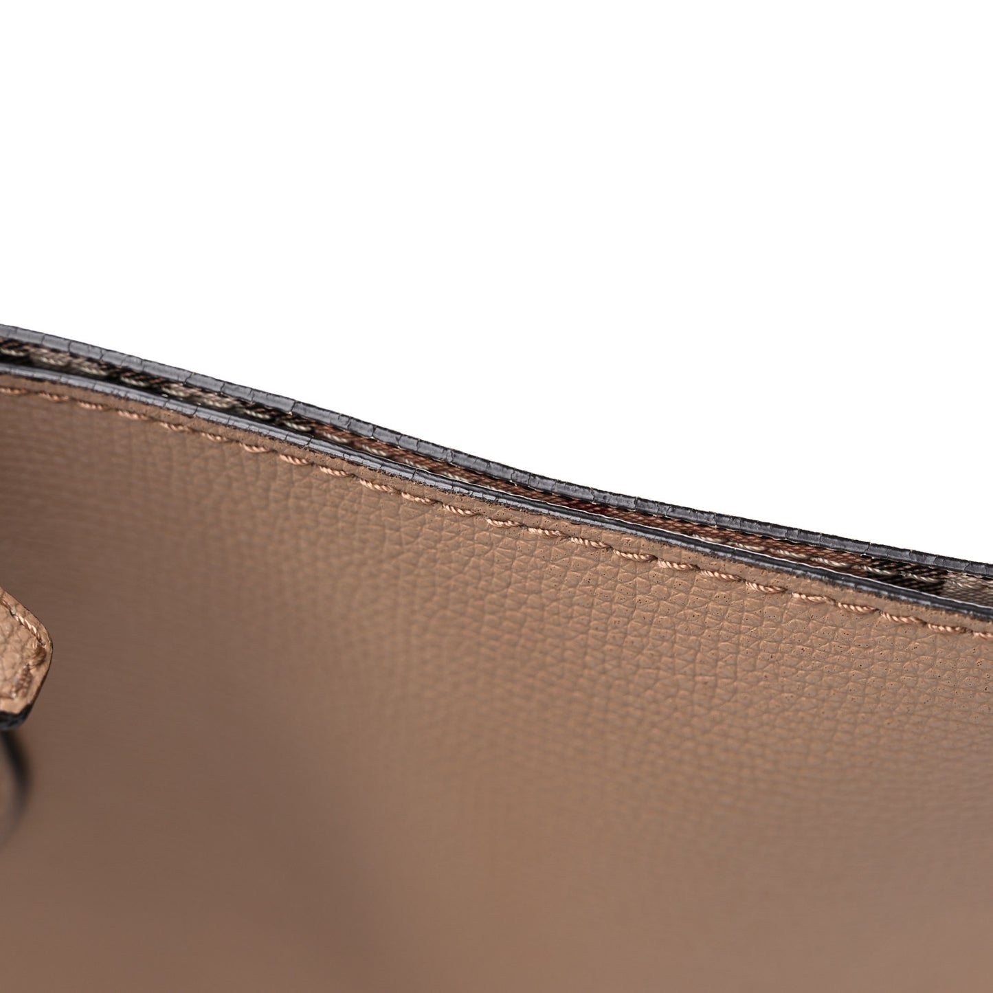 Grainy Calfskin Haymarket Check Medium Reversible Tote Camel