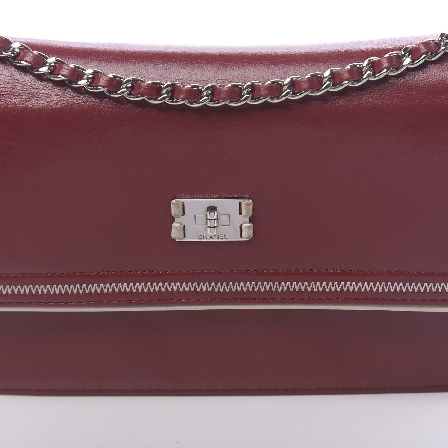Lambskin Mademoiselle Wallet On Chain WOC Dark Red