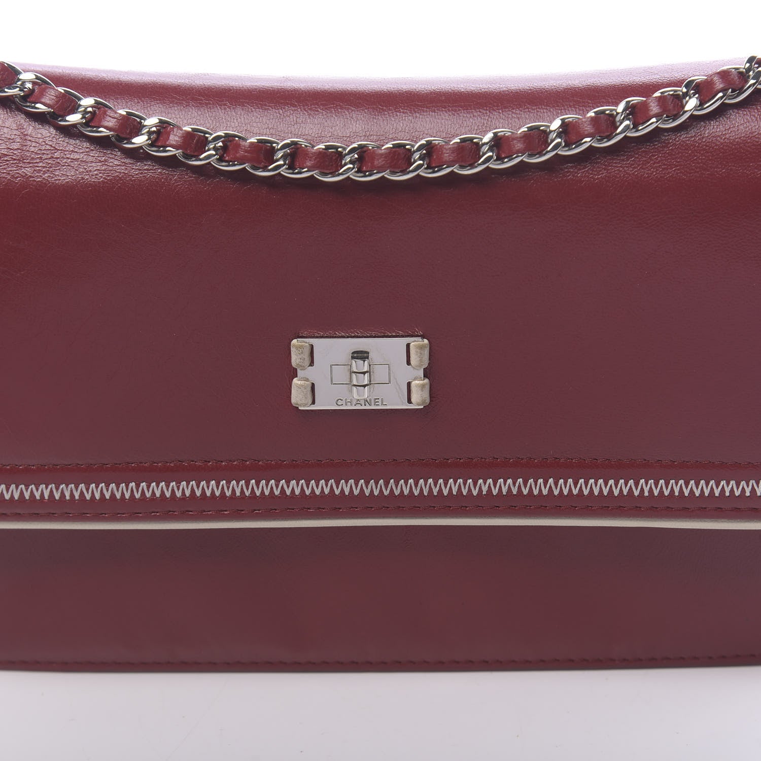 Chanel Lambskin Mademoiselle Wallet On Chain WOC Dark Red 16 of 16
