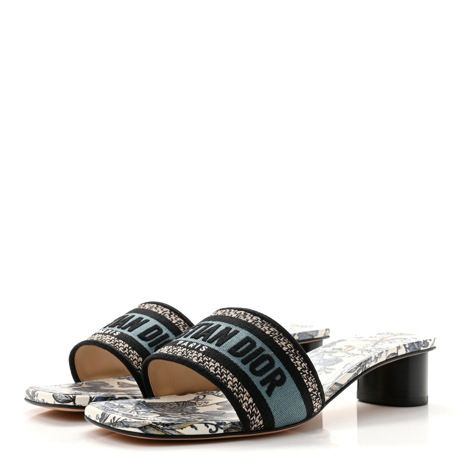Christian Dior Canvas Toile de Jouy Mexico Embroidered Dway 35mm Slide Sandals 40 White Blue 4 of 10