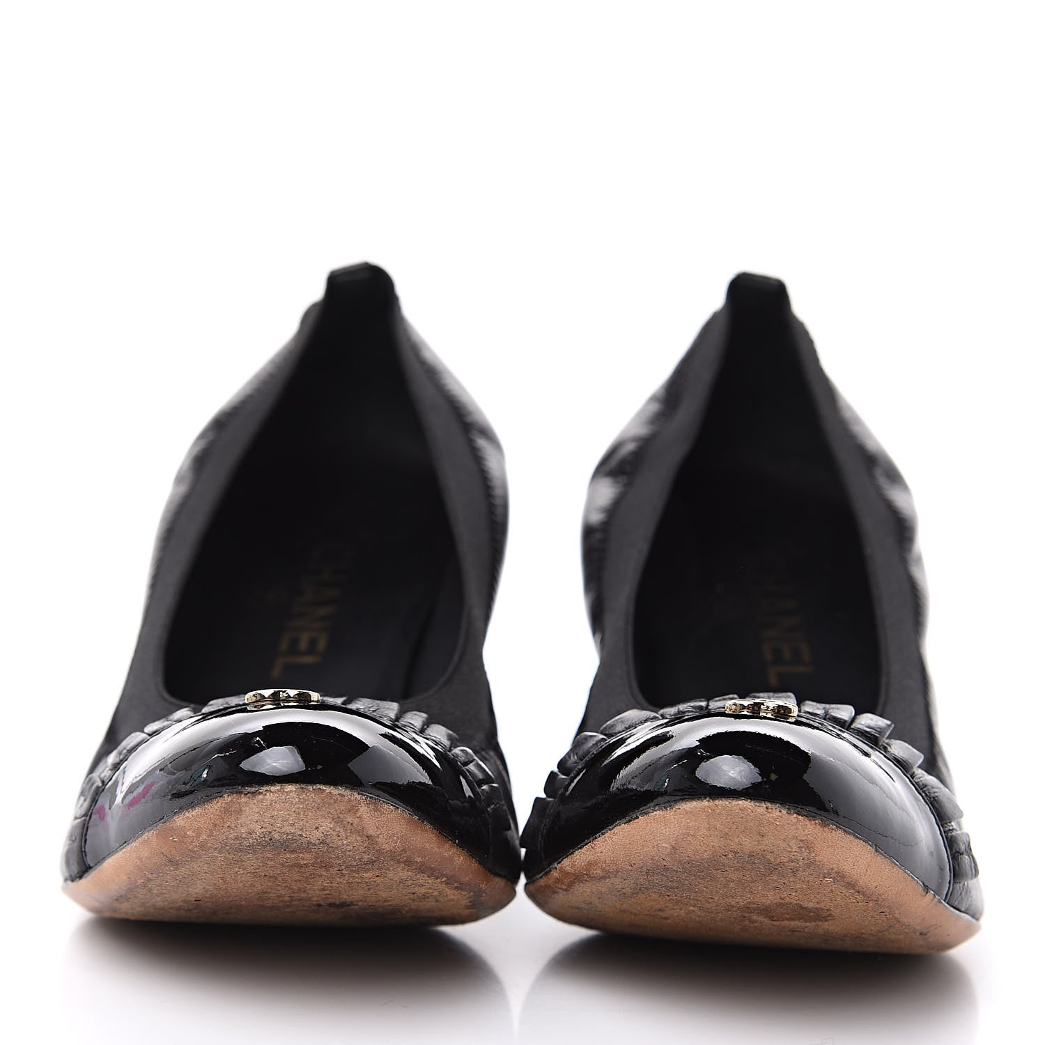 Chanel Lambskin Patent CC Elastic Cap Toe Ballerina Pumps 39.5 Black 2 of 11