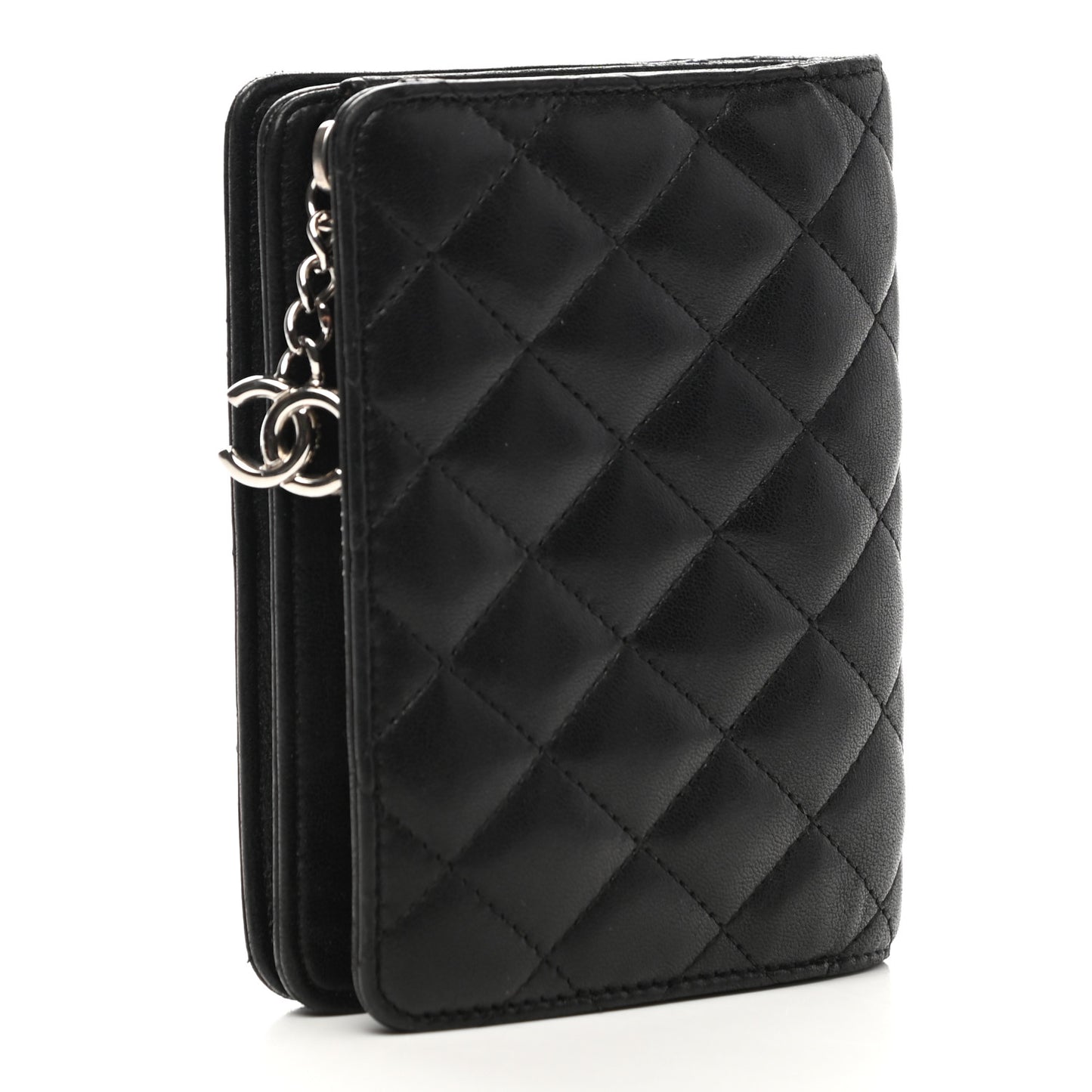 Lambskin Quilted Zip Around Coin Purse Wallet Black