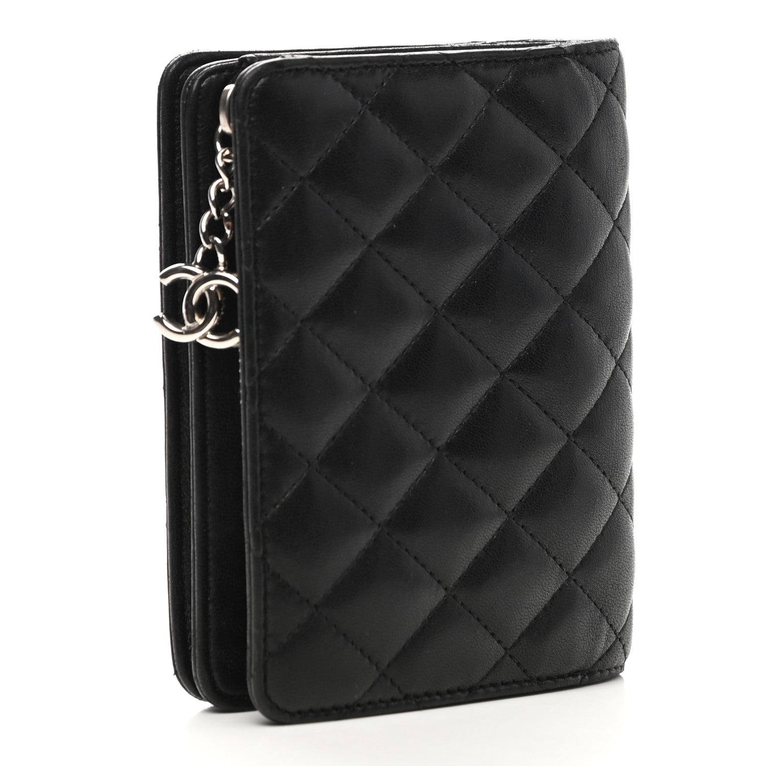 Chanel Lambskin Quilted Zip Around Coin Purse Wallet Black 3 of 9