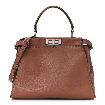 Fendi Cuoio Romano Selleria Bi-Color Medium Peekaboo Iconic Satchel Mou Deserto 1 of 9