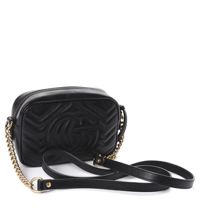 Gucci Calfskin Matelasse Mini GG Marmont Chain Shoulder Bag Black 3 of 10