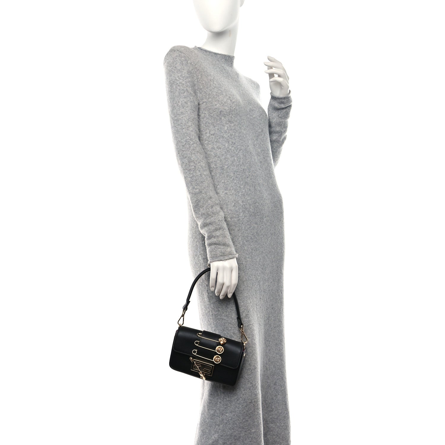 Fendi X VERSACE Vitello Seta Fendace Mini Brooch Baguette Black 2 of 9