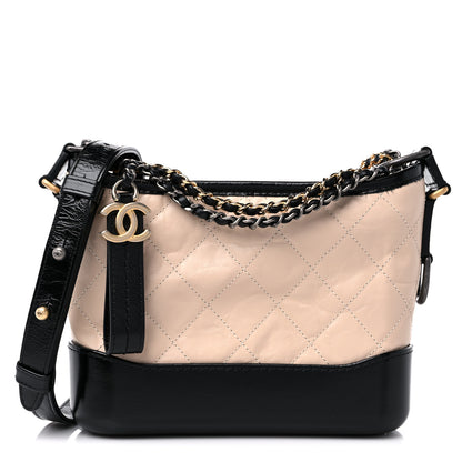 Chanel Aged Calfskin Quilted Small Gabrielle Hobo Beige Black 1 of 12