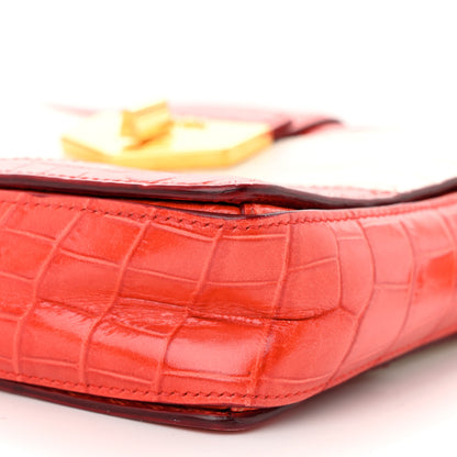 Prada Calfskin Crocodile Embossed Turn Lock Satchel Orange White 10 of 13
