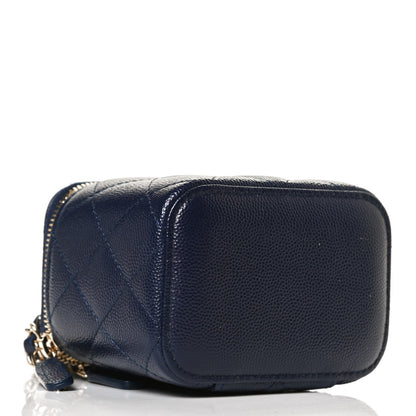 Chanel Caviar Quilted Mini Vanity Case With Chain Navy Blue 4 of 14