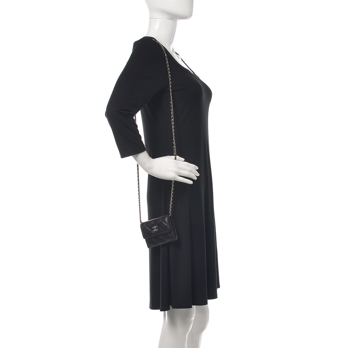Lambskin Quilted Card Holder On Chain Black