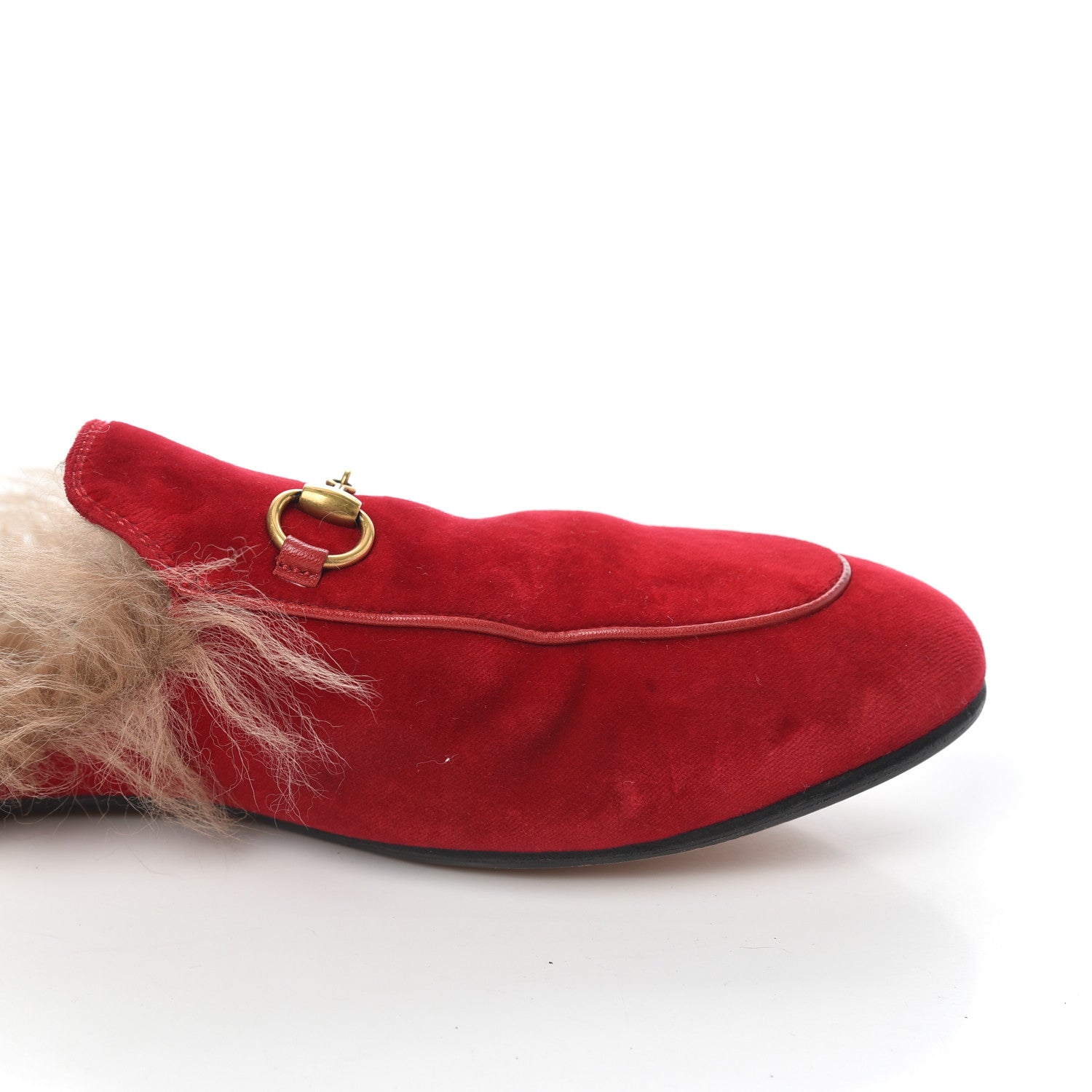 Gucci Velvet Fur Womens Princetown Slippers 39 Hibiscus Red 9 of 13