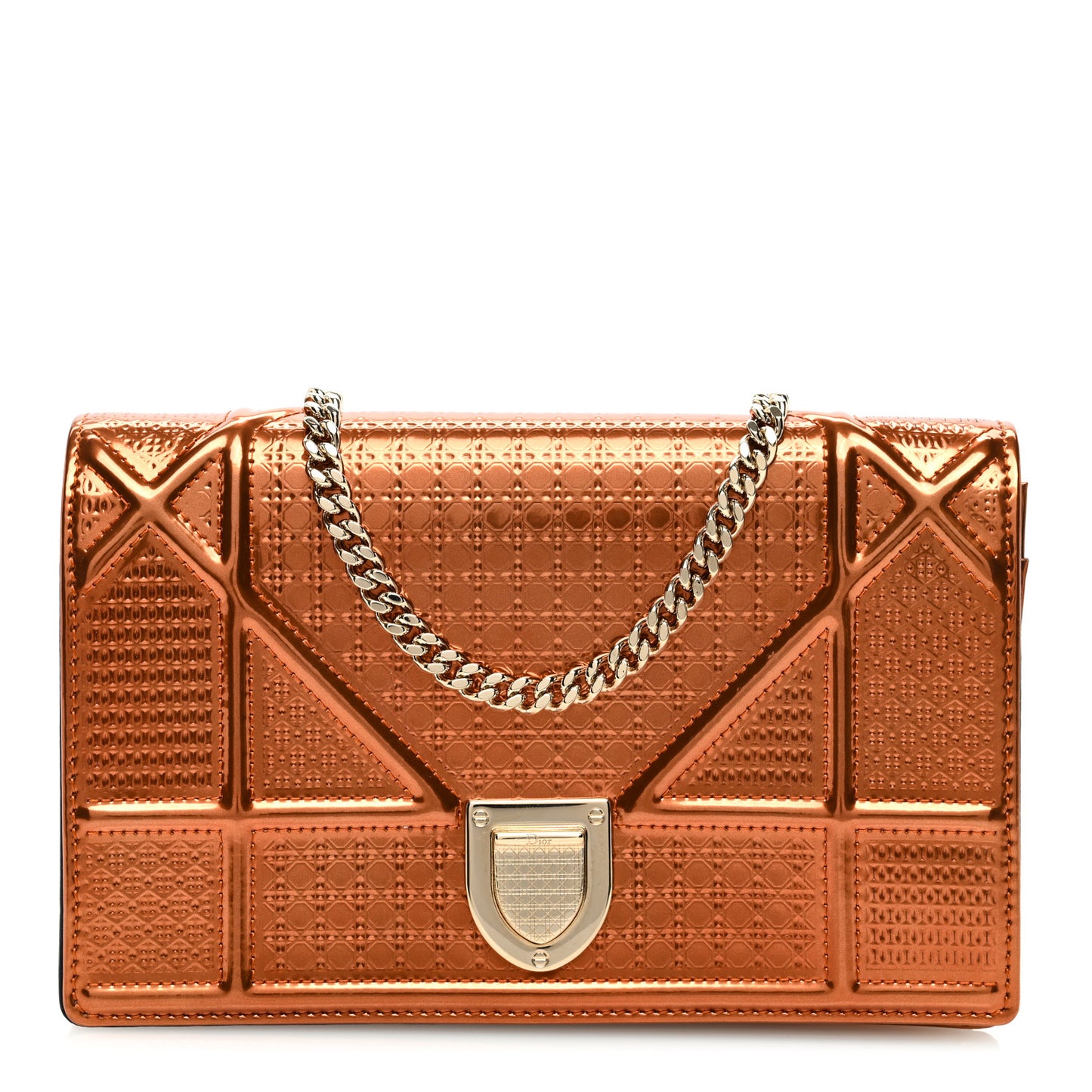 Metallic Patent Micro-Cannage Diorama Wallet on Chain Pouch Orange