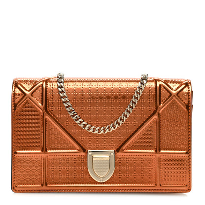 Christian Dior Metallic Patent Micro-Cannage Diorama Wallet on Chain Pouch Orange 1 of 10