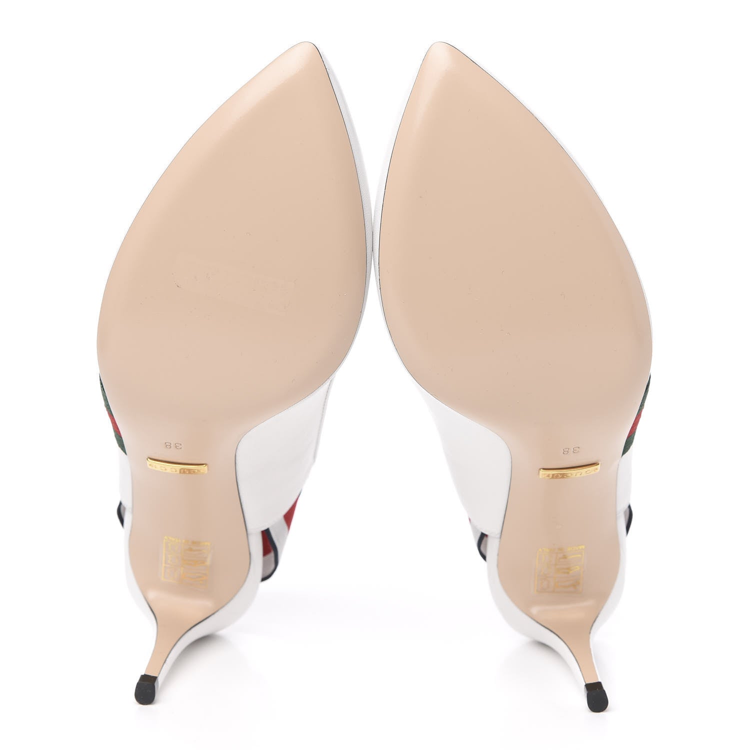 Gucci Malaga Kid Web Sylvie Mid Heel Slingback Pumps 38 White 5 of 9