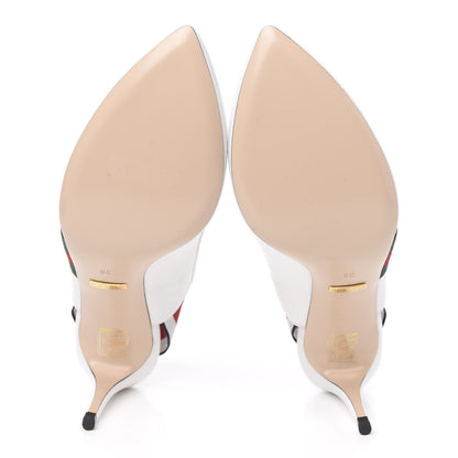 Gucci Malaga Kid Web Sylvie Mid Heel Slingback Pumps 38 White 5 of 9