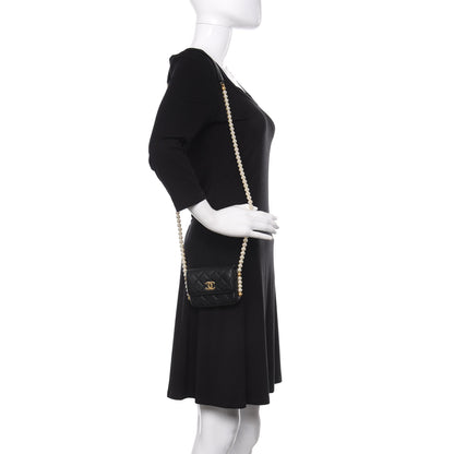 Chanel Calfskin Quilted About Pearls Card Holder Flap With Chain Black 2 of 12