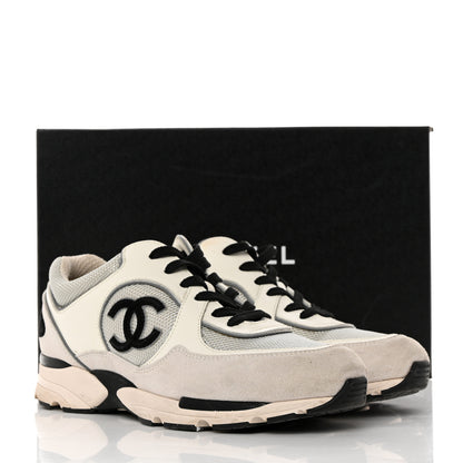 Chanel Calfskin Fabric Womens CC Sneakers 39.5 Black White Silver 9 of 9