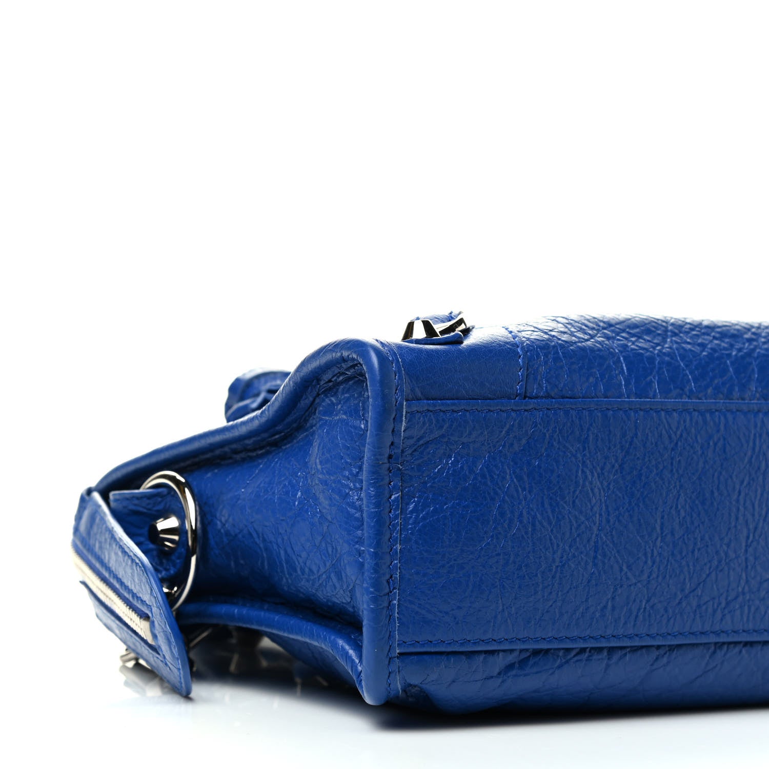 Balenciaga Agneau Classic Silver Hardware Mini City Logo Strap Bleu Electric Black 8 of 9