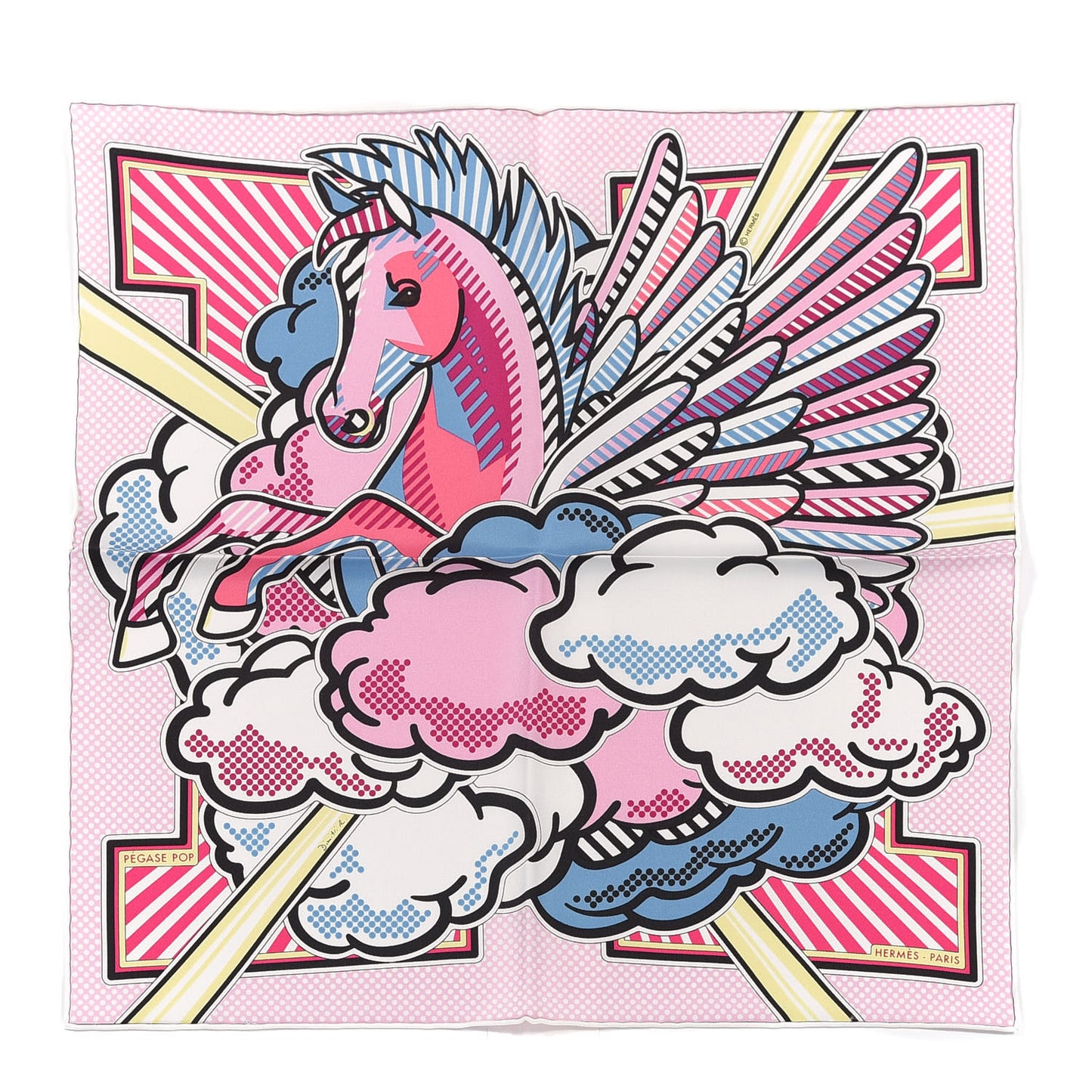 Silk Pegase Pop Pocket Square Rose Bleu Jean Jaune