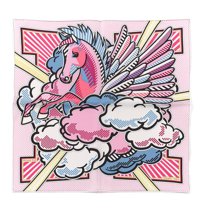 Hermes Silk Pegase Pop Pocket Square Rose Bleu Jean Jaune 1 of 6