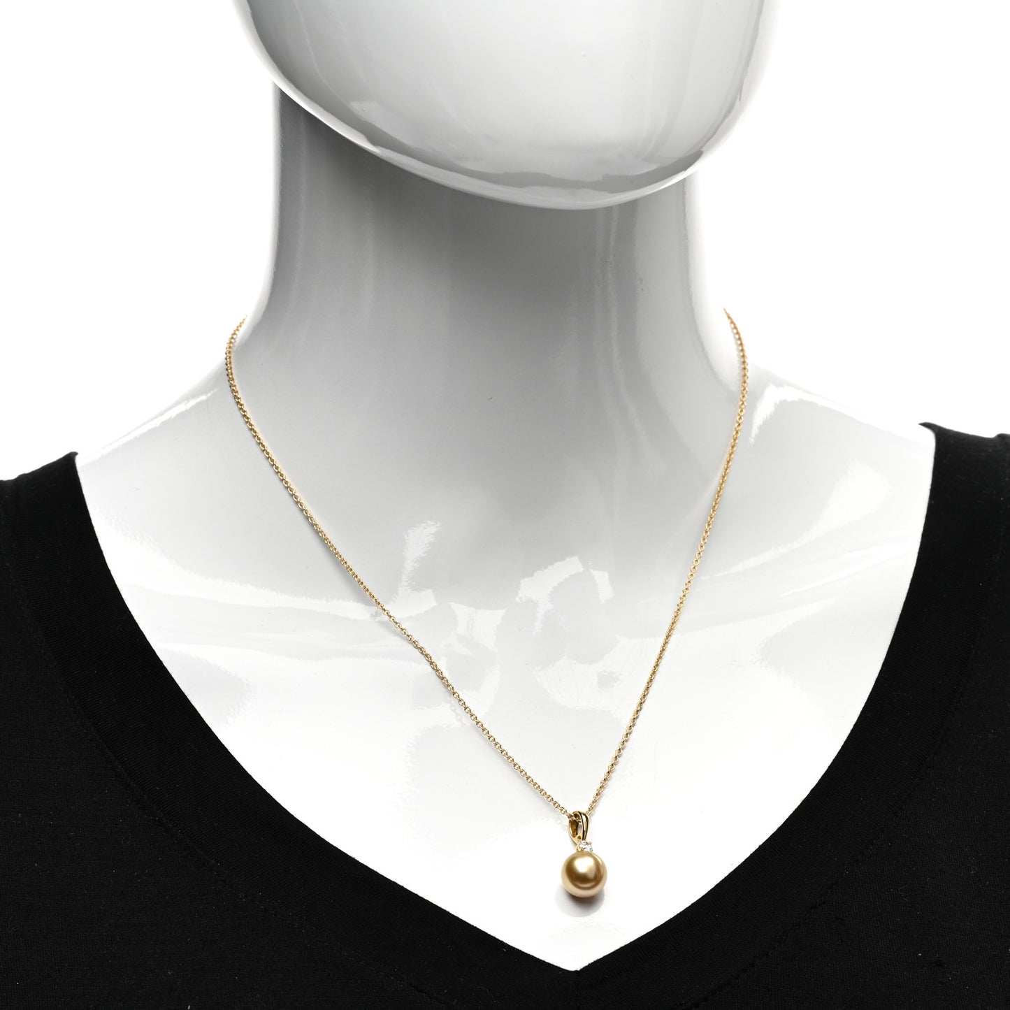 18K Yellow Gold Diamond Golden Cultured Pearl 9.5-10mm Pendant Necklace