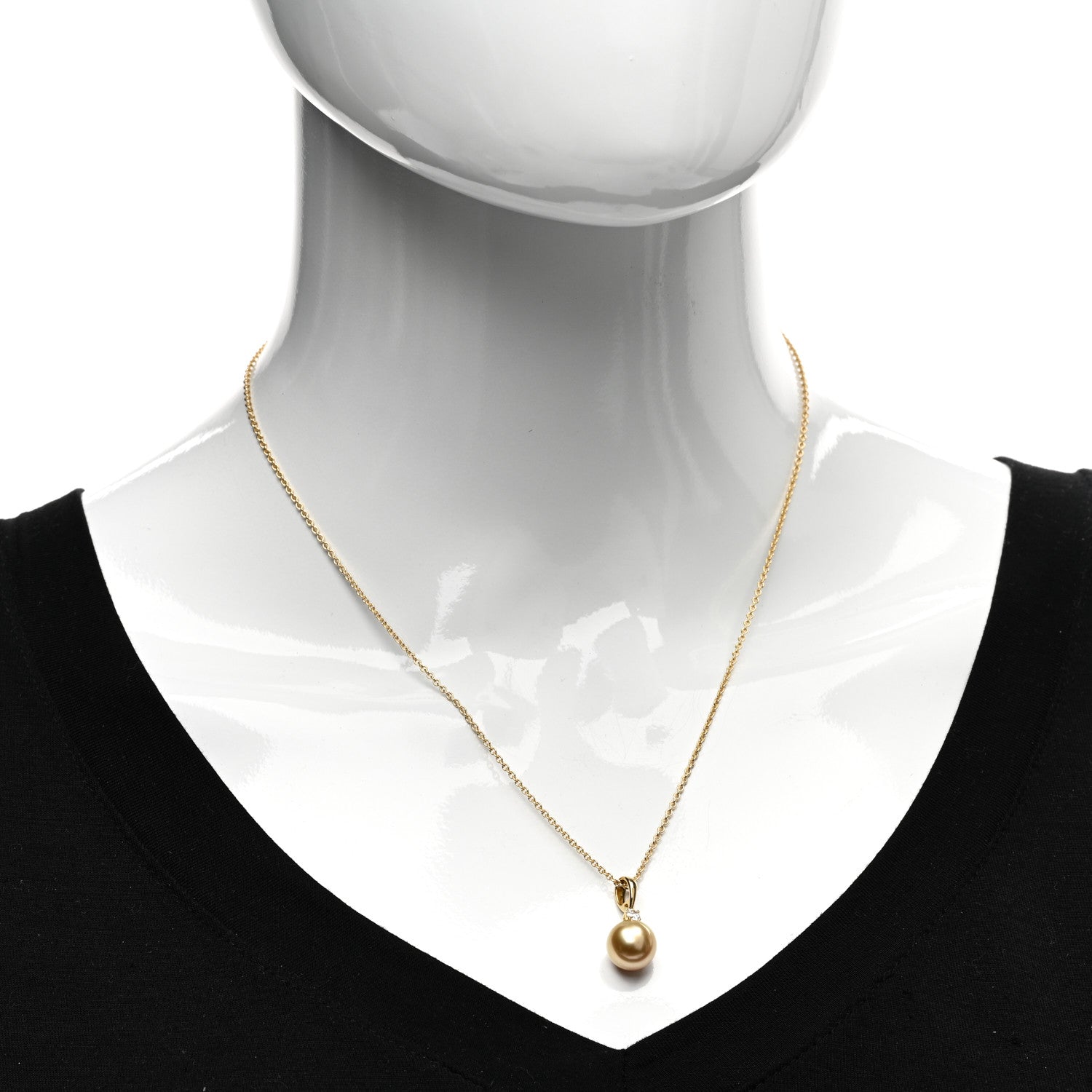 Mikimoto 18K Yellow Gold Diamond Golden Cultured Pearl 9.5-10mm Pendant Necklace 2 of 4