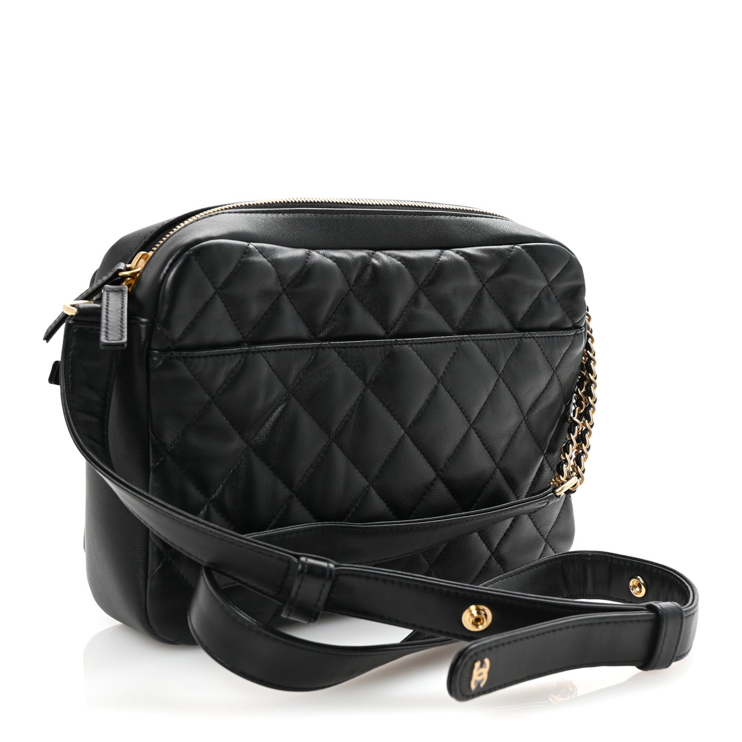 Calfskin Quilted Large Camera Case Black