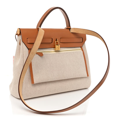 Hermes Vache Hunter Toile Chaine D'Ancre Herbag Zip Retourne 31 PM Capucine Ecru Naturel 4 of 9