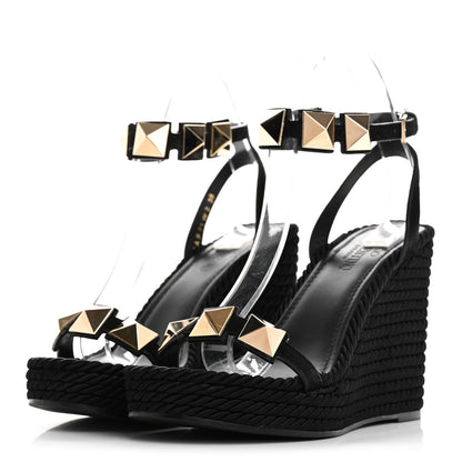 Valentino Garavani Suede Calfskin Roman Stud Espadrille Wedge Ankle Wrap Sandals 38 Black 4 of 12