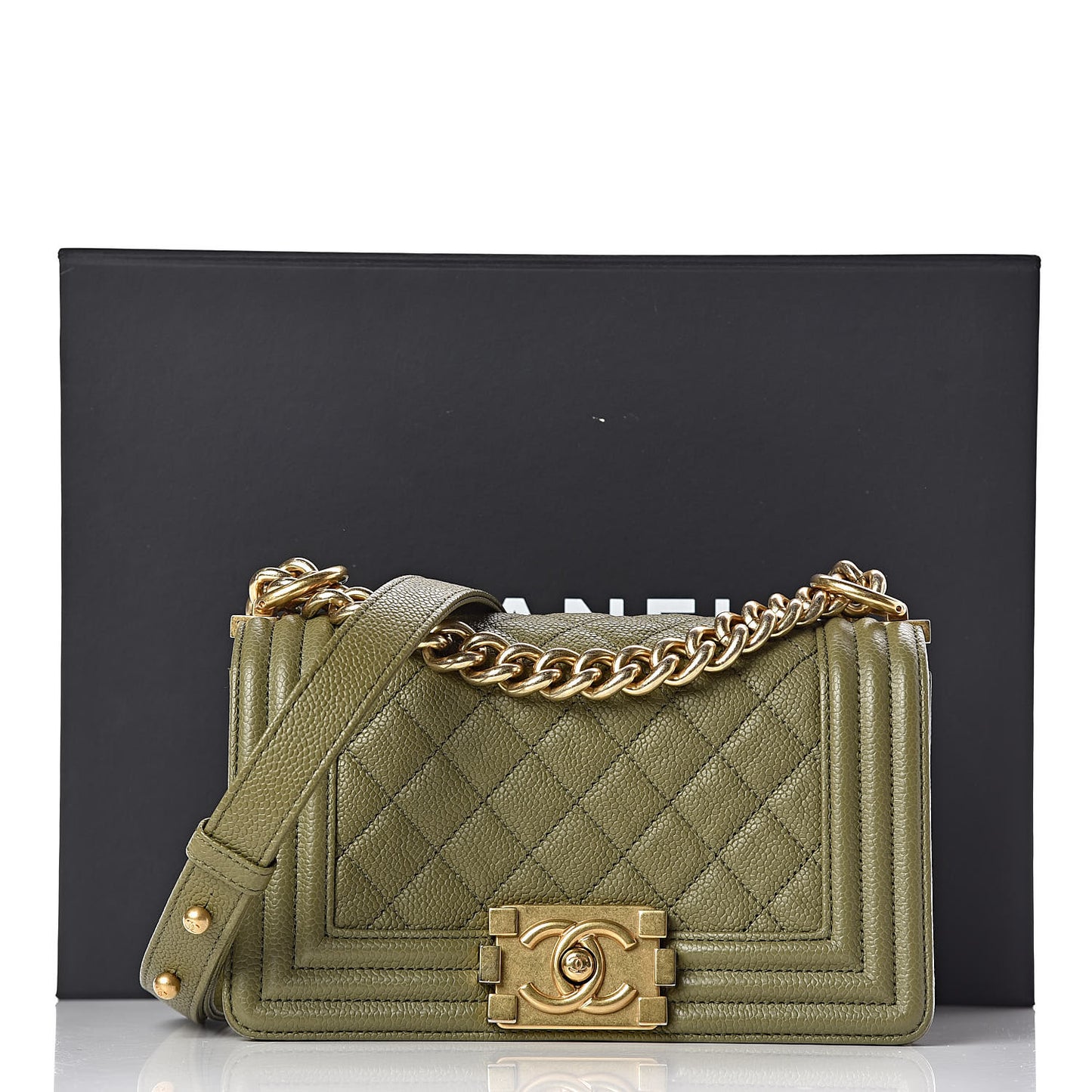 Caviar Quilted Small Boy Flap Khaki