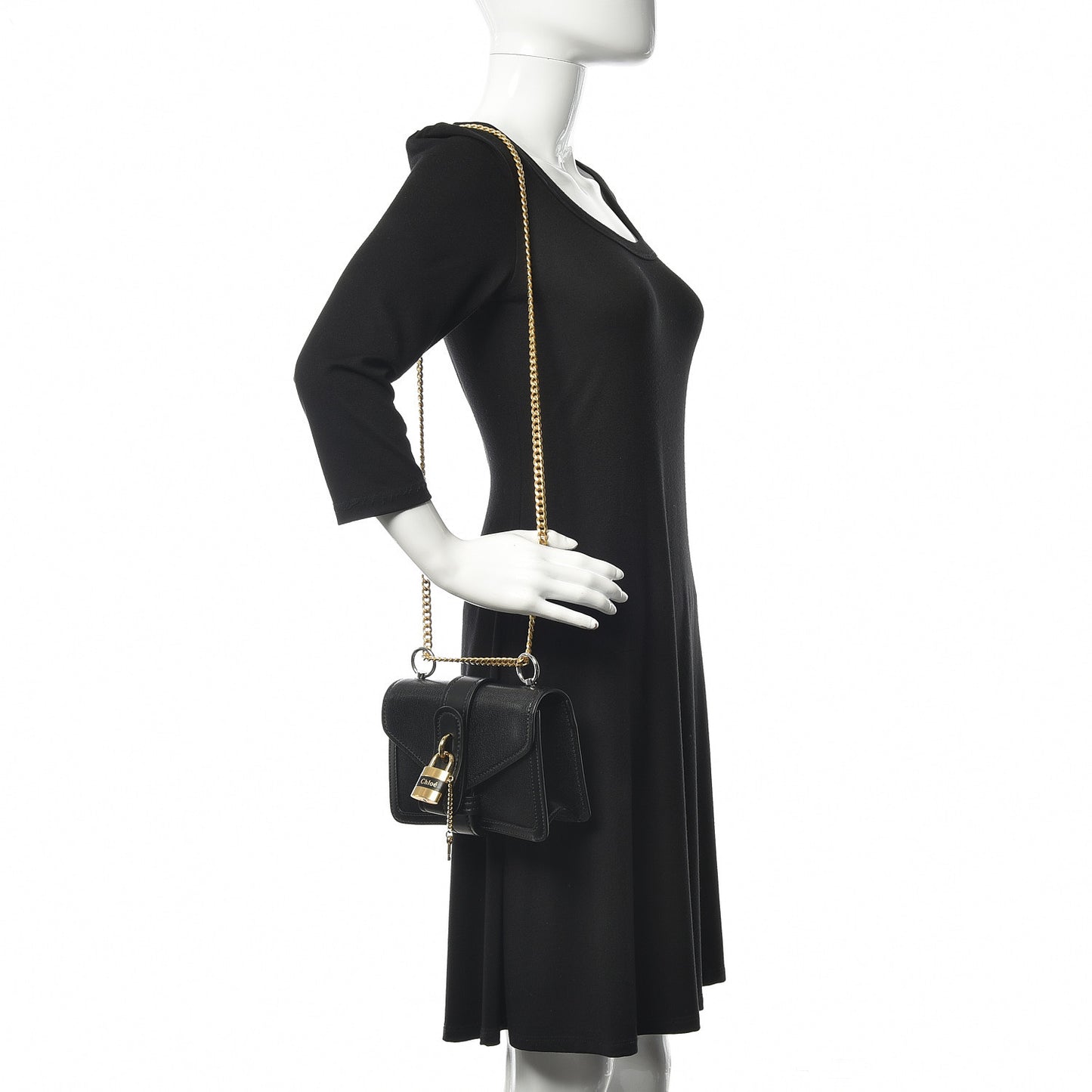 Shiny Goatskin Calfskin Aby Chain Shoulder Bag Black