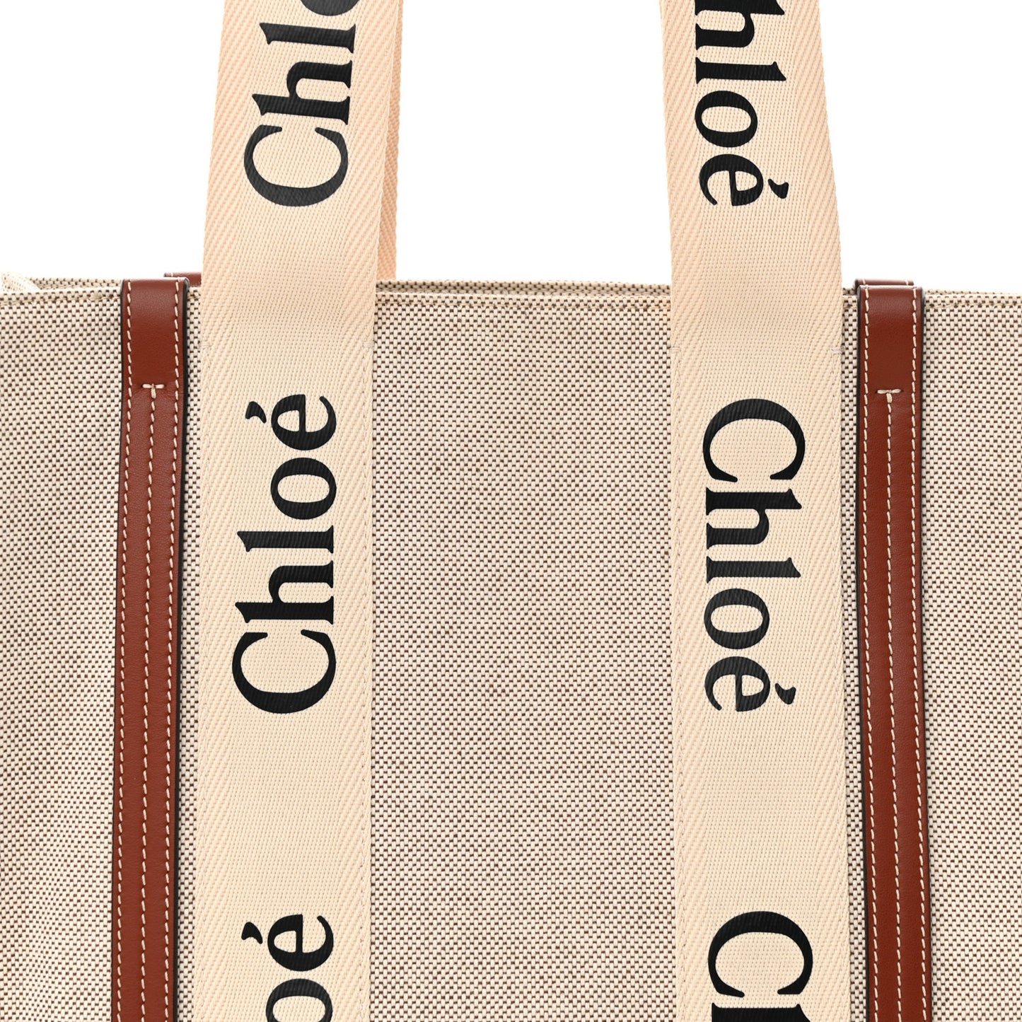 Cotton Calfskin Medium Woody Ribbon Tote White Brown