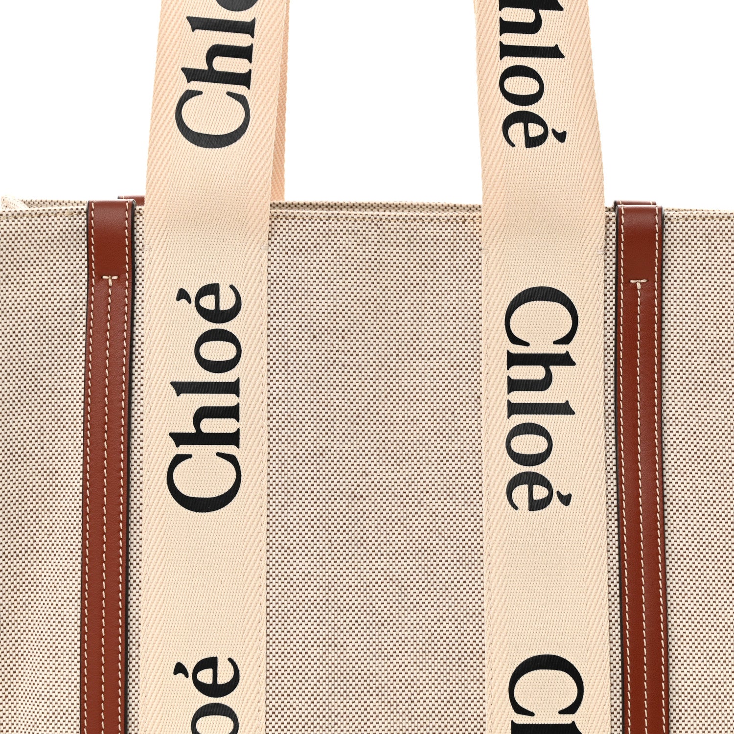 Chloe Cotton Calfskin Medium Woody Ribbon Tote White Brown 8 of 13