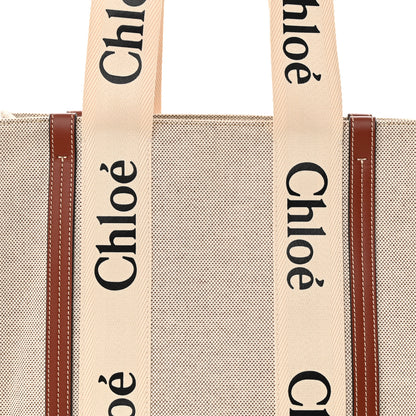 Chloe Cotton Calfskin Medium Woody Ribbon Tote White Brown 8 of 13