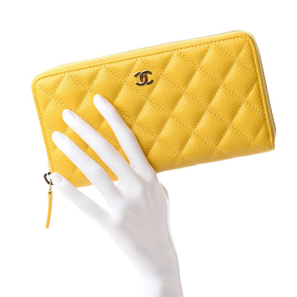 Chanel Caviar Quilted Large Gusset Zip Around Wallet Yellow 2 of 12