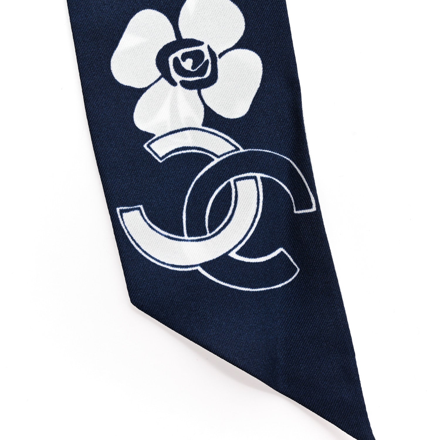 Chanel Silk Clover CC Slim Bandeau Scarf Navy White 3 of 3