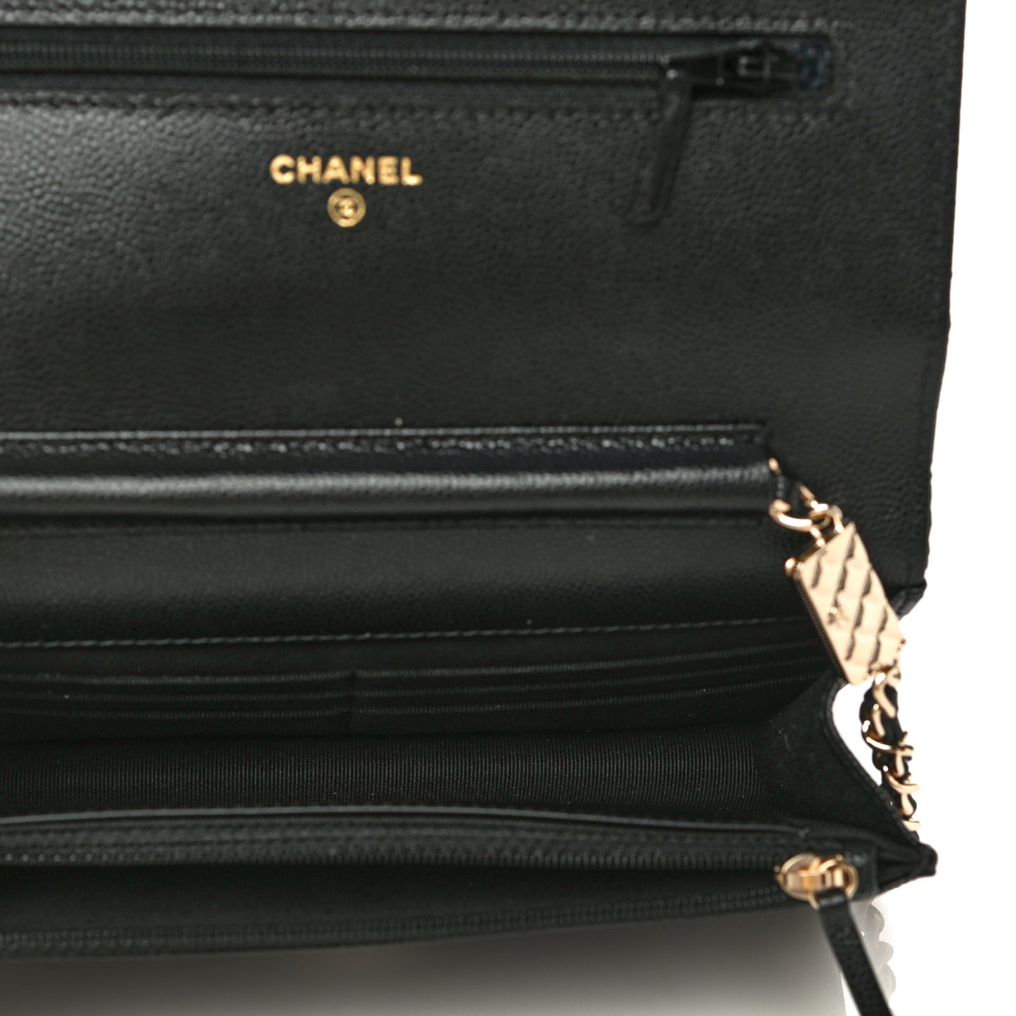 Caviar Quilted Wallet With Charms On Chain WOC Black