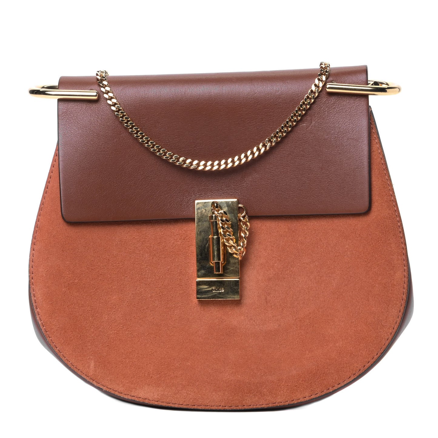 Suede Smooth Calfskin Drew Shoulder Bag Classic Tobacco