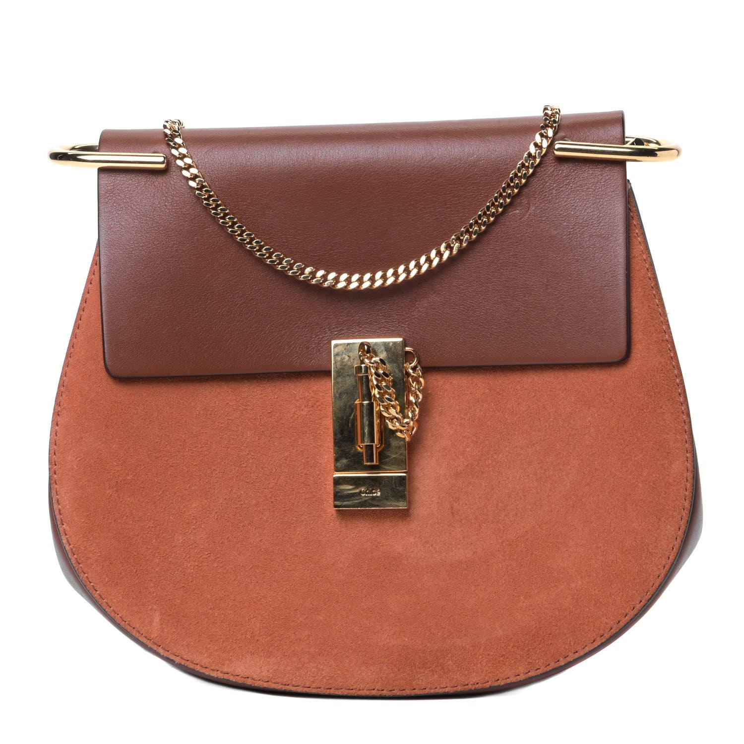 Chloe Suede Smooth Calfskin Drew Shoulder Bag Classic Tobacco 1 of 4