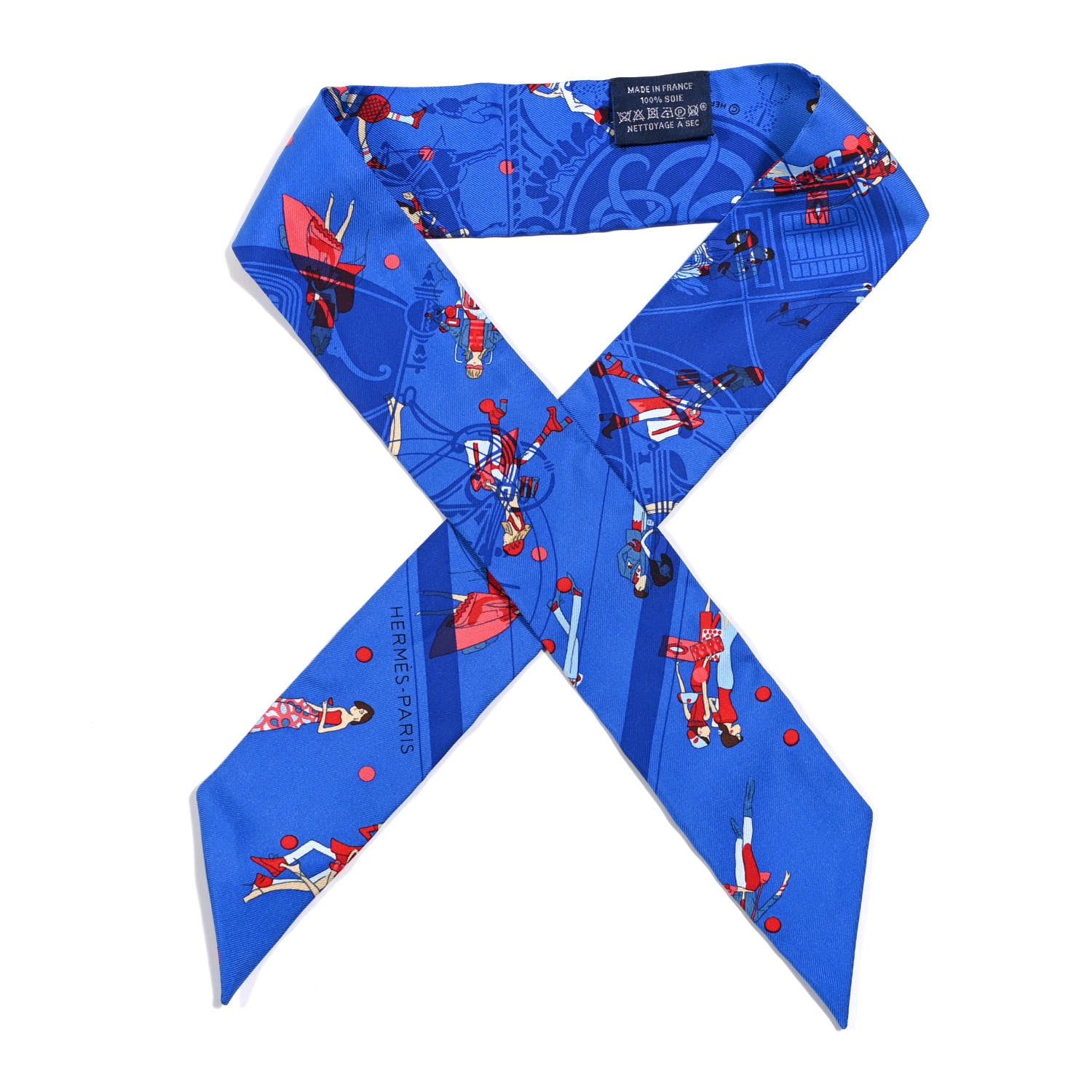 Hermes Silk Ex-Libris Les Parisiennes Twilly Bleu Royal Rouge Ciel 1 of 4