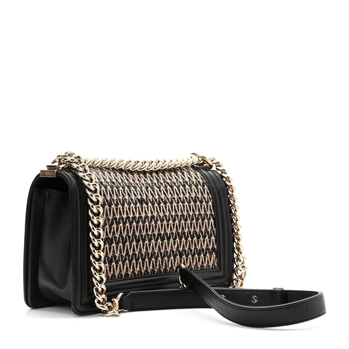 Lambskin Cotton Woven Medium Boy Flap Black