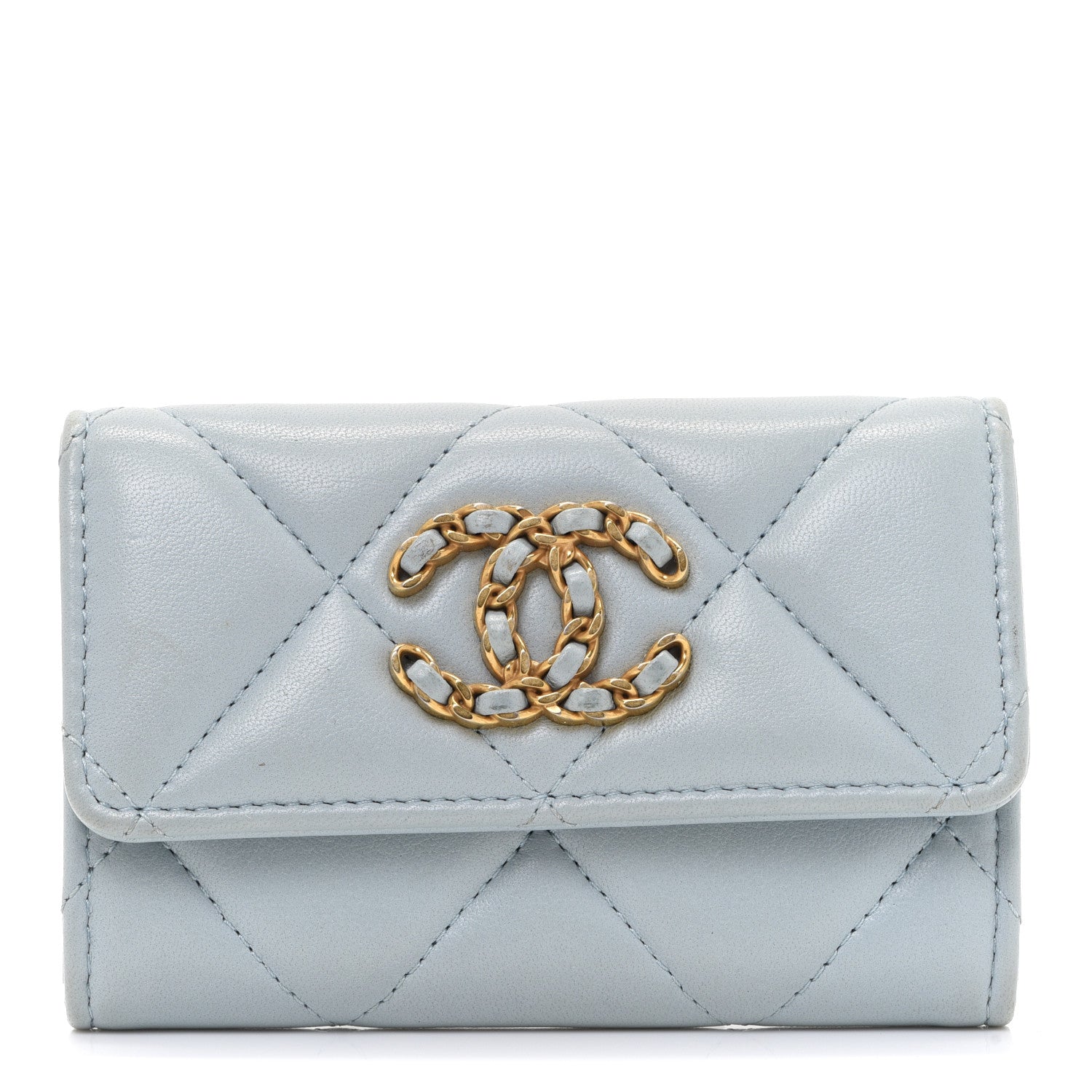 Chanel Lambskin Quilted Chanel 19 Flap Card Holder Light Blue 1 of 14