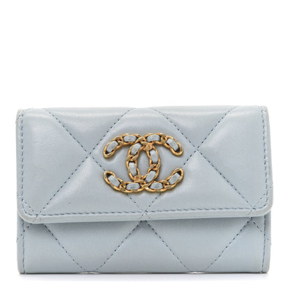 Chanel Lambskin Quilted Chanel 19 Flap Card Holder Light Blue 1 of 14