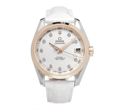 Omega Stainless Steel 18K Red Gold Alligator Diamond 38mm Seamaster Aqua Terra Co-Axial Automatic Watch White 231.23.39.21.52.001 1 of 10