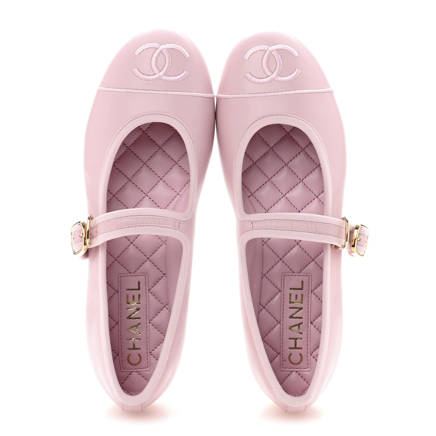 Chanel Lambskin Mary Jane Flats 37.5 Light Pink 2 of 9